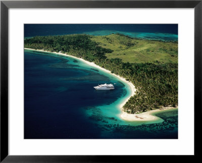 Aerial Of Blue Lagoon Cruises Ship Anchored Off Island, Fiji by Peter Hendrie Pricing Limited Edition Print image