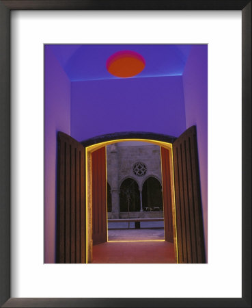 Neon Lighting In Doorway, Barcelona, Spain by Michele Westmorland Pricing Limited Edition Print image