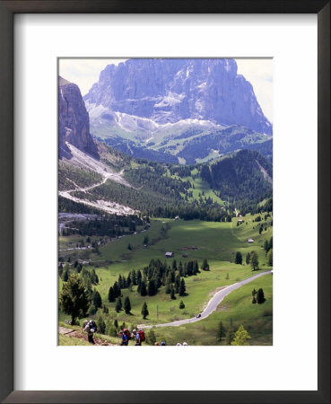 Hikers On Alta Via Dolomiti Trail And Gardena Pass Below And Sassolungo Range 3181M, Alto Adige by Richard Nebesky Pricing Limited Edition Print image