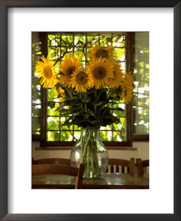 Vase Of Sunflowers In Restaurant In Tuscany, Italy by Shaffer & Smith Pricing Limited Edition Print image