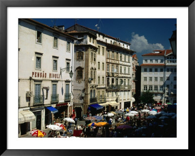 Market And Buildings In City Street, Coimbra, Portugal by Bethune Carmichael Pricing Limited Edition Print image
