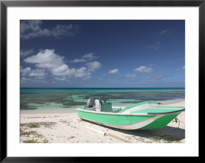Boat And Turquoise Water On Pillory Beach, Turks And Caicos, Caribbean by Walter Bibikow Pricing Limited Edition Print image