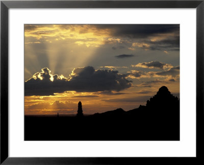 Temple And Pagoda Silhouettes At Sunset, Myanmar by Keren Su Pricing Limited Edition Print image