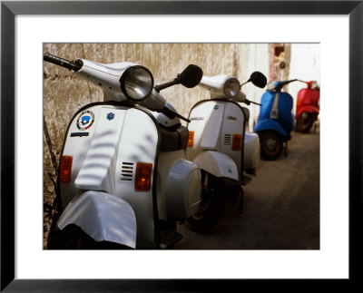 Vespas Parked In Narrow Street, Italy by Dallas Stribley Pricing Limited Edition Print image