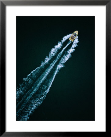 Aerial View Of Speed Boat With Large Wake Travelling On Port Phillip Bay, Melbourne, Australia by Rodney Hyett Pricing Limited Edition Print image