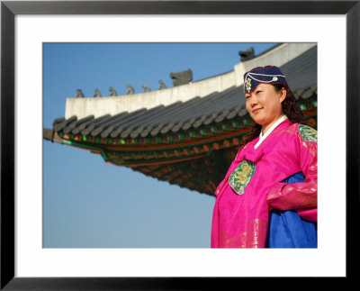 Gyeongbokgung Palace, Woman In Traditional Hanbok Dress, Gwanghwamun, Seoul, South Korea by Anthony Plummer Pricing Limited Edition Print image