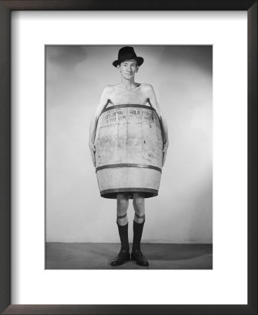 Man Wearing Barrel by Ewing Galloway Pricing Limited Edition Print image