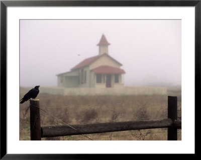 Bird On Fence In Front Of Schoolhouse by Roger Holden Pricing Limited Edition Print image