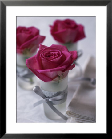 Table Decoration Of Red Roses In Glasses by Michael Paul Pricing Limited Edition Print image