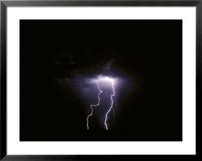 Twin Lightening Forks Slam Into A Salt Pan Illuminating The Desert by Jason Edwards Pricing Limited Edition Print image