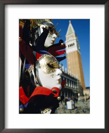 Carnival Masks On Souvenir Stand And Campanile, St. Marks Square, Venice, Veneto, Italy by Lee Frost Pricing Limited Edition Print image