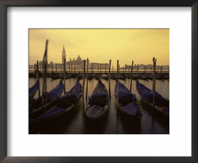 Row Of Gondolas At Dawn, San Giorgio Maggiore, Venice, Veneto, Italy, Europe by Jochen Schlenker Pricing Limited Edition Print image
