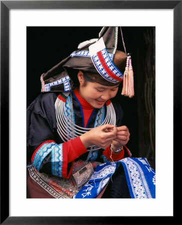 Tip-Top Miao Girl Doing Traditional Embroidery, China by Keren Su Pricing Limited Edition Print image