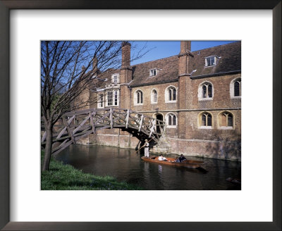 Mathematical Bridge, Queens College And Punt, Cambridge, Cambridgeshire, England by David Hunter Pricing Limited Edition Print image