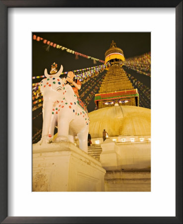 Tibetan Buddhist Stupa, Boudha, Bodhnath, Lit By Votive Candles On A Winter Night, Kathmandu, Nepal by Don Smith Pricing Limited Edition Print image