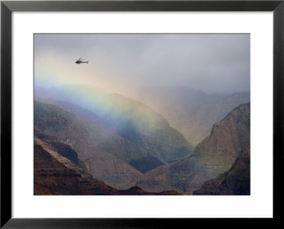Helicopter And Rainbow At Waimea Canyon, Waimea Canyon State Park, Kauai, Hawaii by Holger Leue Pricing Limited Edition Print image