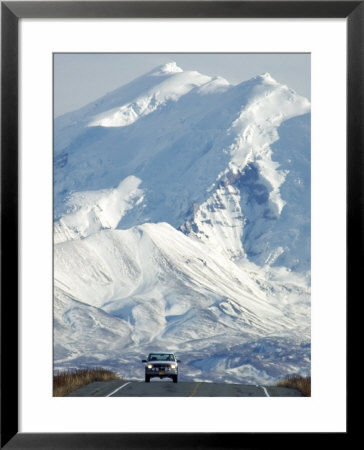 Car On Highway With Mt, Drum In Background, Wrangell-St Elias National Park, Alaska by Mark Newman Pricing Limited Edition Print image
