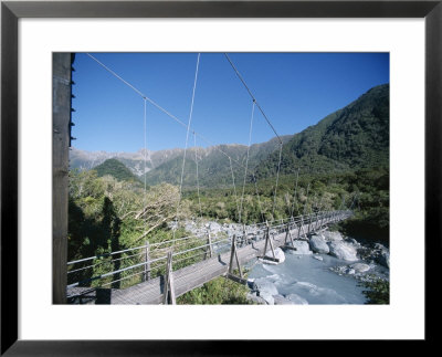Historic Swing Bridge Over Glacier River, Fox Glacier, Westland, South Island, New Zealand by D H Webster Pricing Limited Edition Print image