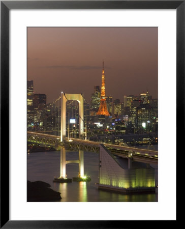 Elevated View Of Rainbow Bridge And Tokyo Tower Illuminated At Dusk, Honshu, Japan by Gavin Hellier Pricing Limited Edition Print image