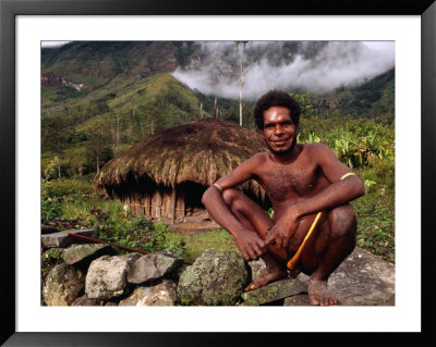 Dani Man In Front Of His House Near The Baliem Gorge, Tangma, Irian Jaya, Indonesia by Karl Lehmann Pricing Limited Edition Print image