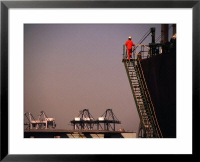 Crew Member Entering Cargo Ship On Ladder, Los Angeles, California by Thomas Winz Pricing Limited Edition Print image