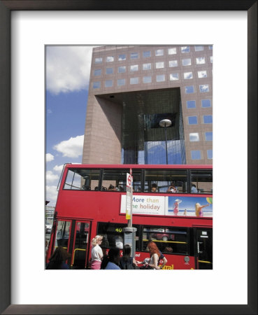 London Bus At Bus Stop On London Bridge With No 1 London Bridge Building Behind, London, England by David Hughes Pricing Limited Edition Print image