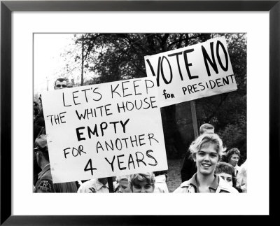 Demonstrators Holding Up Signs Along Campaign Route Of Gop Presidential Candidate Richard Nixon by Alfred Eisenstaedt Pricing Limited Edition Print image