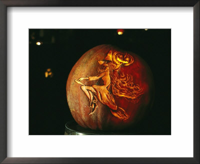 Jack-O-Lantern With An Ornate Carved Decoration Of A Witch by Richard Nowitz Pricing Limited Edition Print image