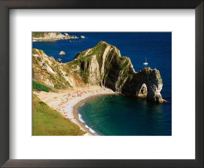 Durdle Door Near Lulworth From Clifftop Path, Lulworth, Dorset, England by David Tomlinson Pricing Limited Edition Print image