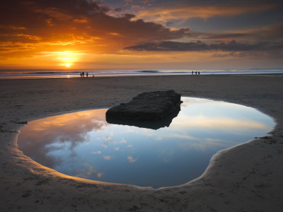 Rockpool And People At Sunset, Dunraven Bay, Southerndown, Wales by Adam Burton Pricing Limited Edition Print image