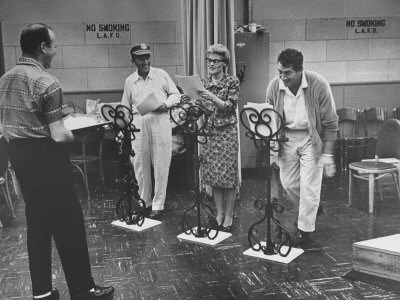 Entertainer Dean Martin Rehearsing With Actress Patti Page And Actor Bing Crosby by Allan Grant Pricing Limited Edition Print image