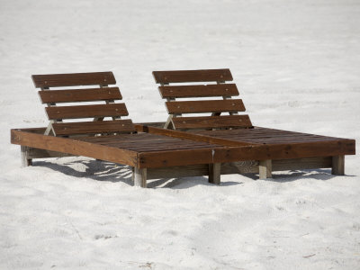 Wooden Lounge Chairs On The Beach In Alabama by Images Monsoon Pricing Limited Edition Print image