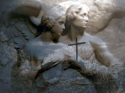 An Angel Couple On Frieze With Cross Overlay by Ilona Wellmann Pricing Limited Edition Print image