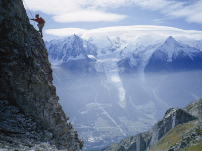 Climber Above Chamonix. The Mont Blanc Massif Is In The Background by Thomas J. Abercrombie Pricing Limited Edition Print image