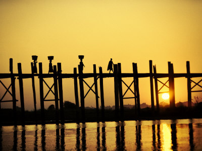 People Walking Across The Ubein Bridge At Sunset In Mandalay, Burma by Scott Stulberg Pricing Limited Edition Print image