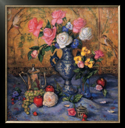 Roses With Blue Vase by Francie Botke Pricing Limited Edition Print image