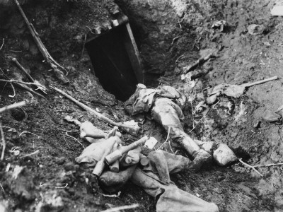 Dead German Soldier Outside A Dugout During World War I On The Western Front by Robert Hunt Pricing Limited Edition Print image