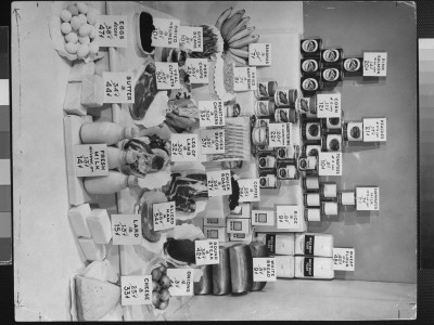 Grocery Items Labeled With Old And New Prices, Showing An Average 5% Increase Due To Farm Price by Alfred Eisenstaedt Pricing Limited Edition Print image