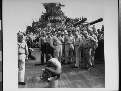 Japanese Prisoner Of War Bathing At Basin In Front Of Entire Uss New Jersey Crew During Wwii by Charles Fenno Jacobs Pricing Limited Edition Print image