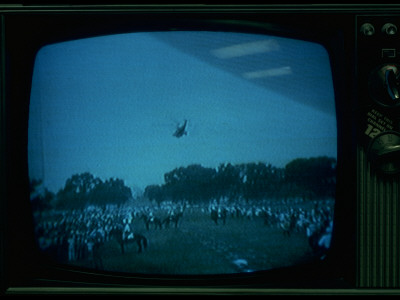 Crowd On Lawn; Helicopter Carrying President And Mrs. Nixon Away From White House by Gjon Mili Pricing Limited Edition Print image