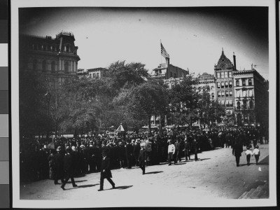 Crowds Looking At Rows Of Volunteer Firemen Lined Up Outside City Hall by Wallace G. Levison Pricing Limited Edition Print image