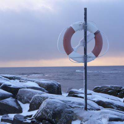 A Ring-Buoy By The Sea In Winter, Sweden by Mikael Bertmar Pricing Limited Edition Print image