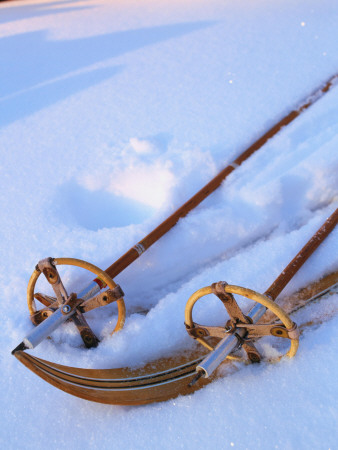 Skis And Ski Poles On Snow, Dalarna, Sweden by Berndt-Joel Gunnarsson Pricing Limited Edition Print image