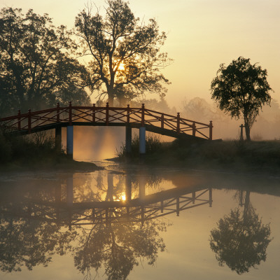 Japanese Bridge At Dawn, Private Garden by Clive Nichols Pricing Limited Edition Print image