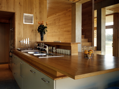 The Lodge, Whithurst Park - Kitchen With Wooden Counters, Architect: James Gorst Architects by David Churchill Pricing Limited Edition Print image