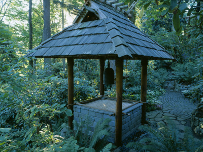 Woodland Garden - Japanese Bell Tower, Designer: Ilga Jansons And Mike Dryfoos by Clive Nichols Pricing Limited Edition Print image
