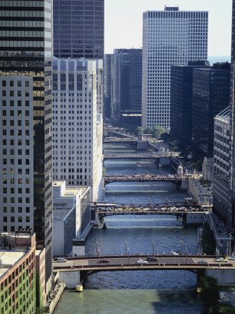 Bridges Over Chicago River Along Wacker Drive, Chicago by Marcel Malherbe Pricing Limited Edition Print image