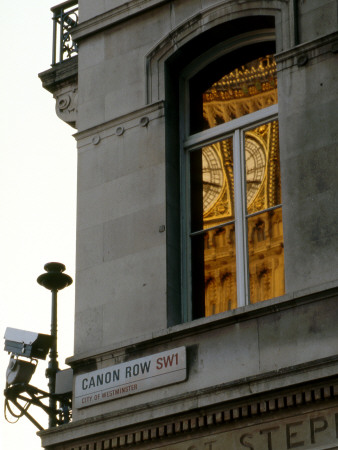 Reflection Of Big Ben, Canon Row, London, 1840 - 1888,With Cctv Camera by Marcus Bleyl Pricing Limited Edition Print image