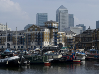 Limehouse Basin And Boats With View Of Canary Wharf, London by Natalie Tepper Pricing Limited Edition Print image