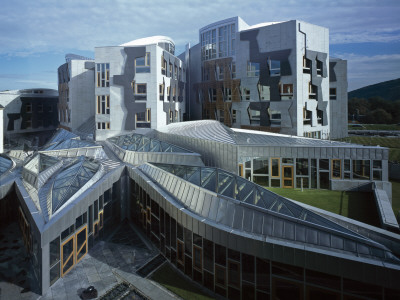 The Scottish Parliament, Edinburgh, Scotland, Garden Foyer In Foreground, Architect: Embt-Rmjm by Nicholas Kane Pricing Limited Edition Print image